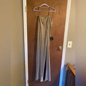 NWT Lulu’s Metallic Gold Glitter Mermaid Maxi Dress
